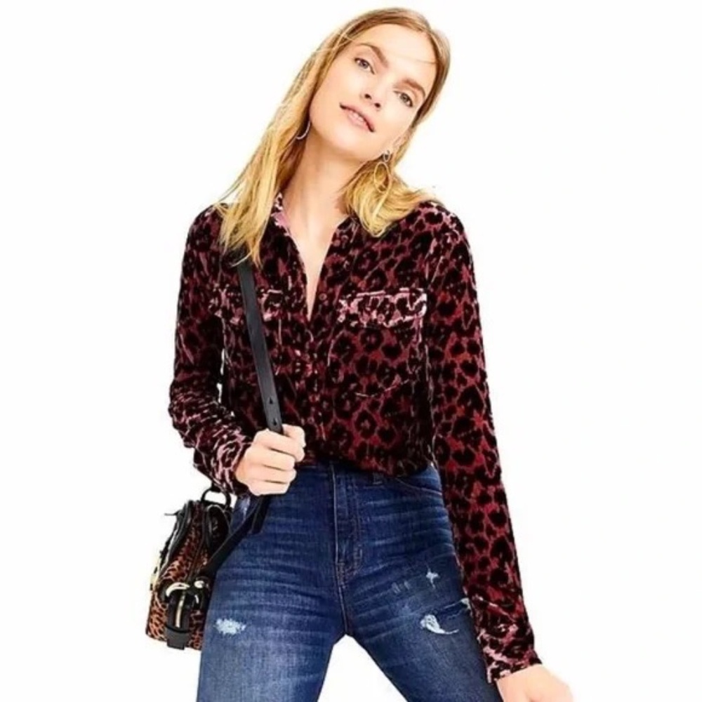 NWT J.CREW Classic-fit Shirt Drape Velvet Rose Leopard Print Sz 6